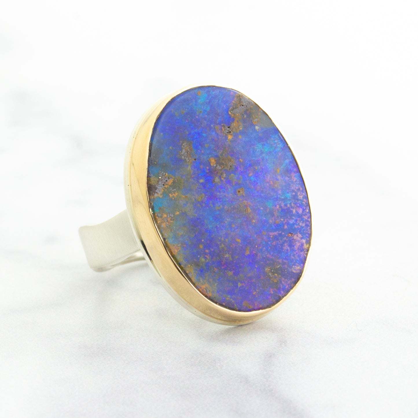 Sterling & 14K Gold Oval Boulder Opal Ring