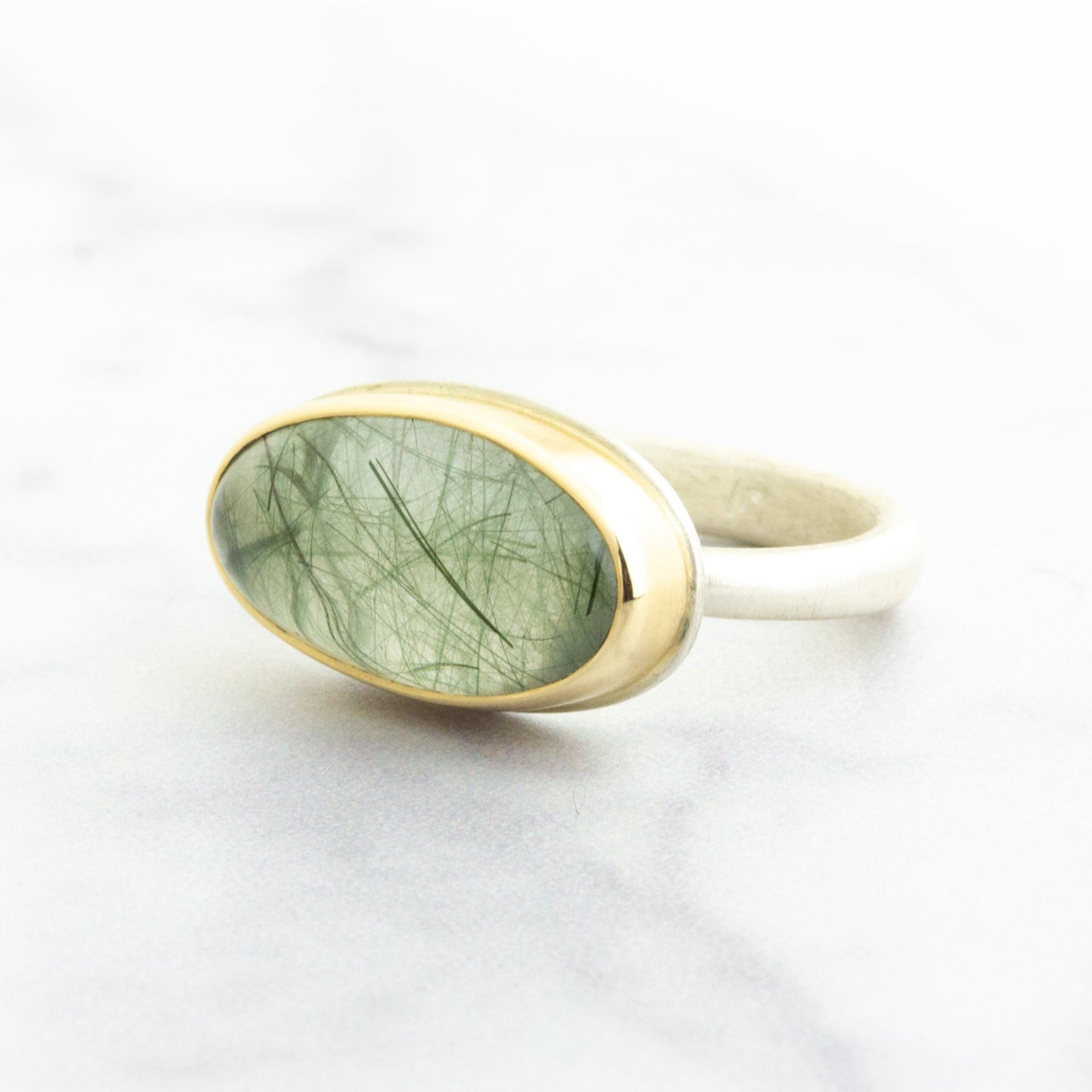 Sterling & 14K Gold Green Rutilated Quartz Ring