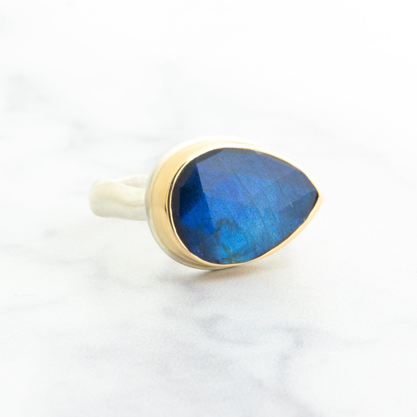 Sterling & 14K Gold Teardrop Labradorite Ring