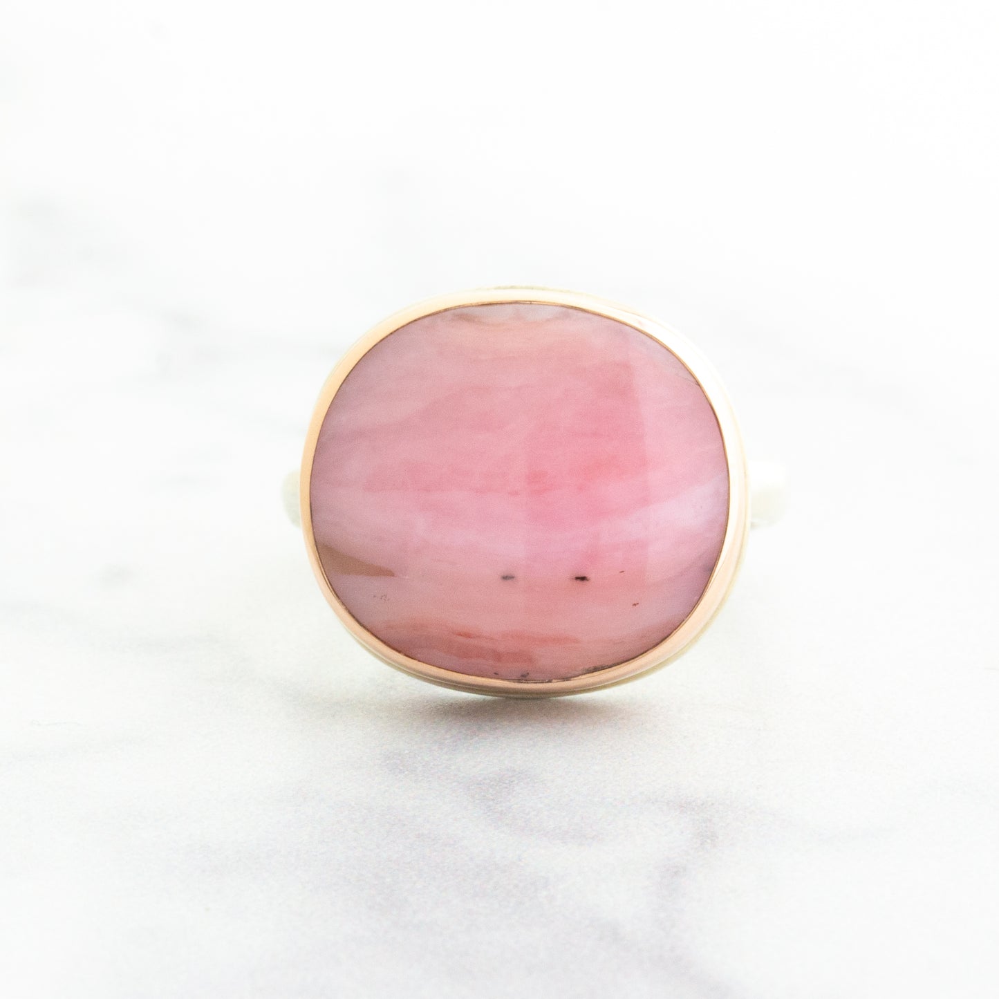 Sterling & 14K Rose Gold Pink Peruvian Opal Ring
