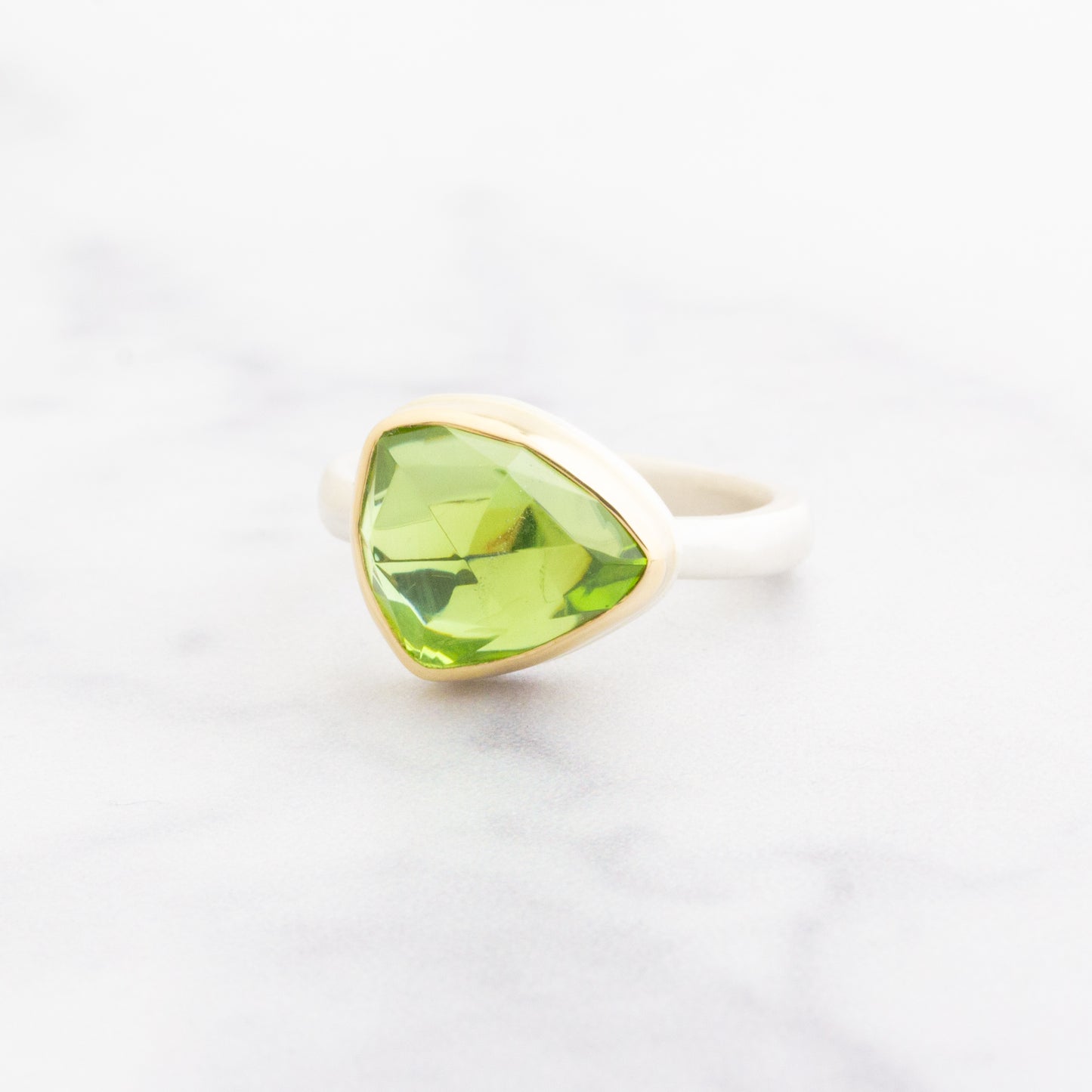 Sterling & 14K Gold Faceted Peridot Ring