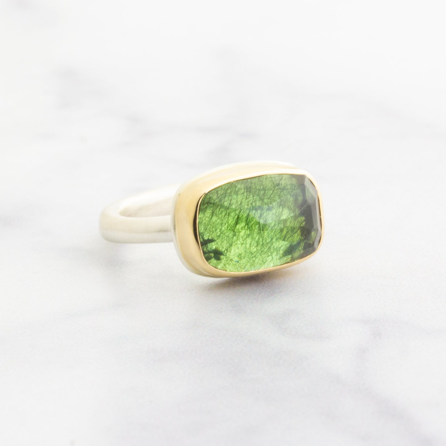 Sterling & 14K Gold Rutilated Peridot Ring