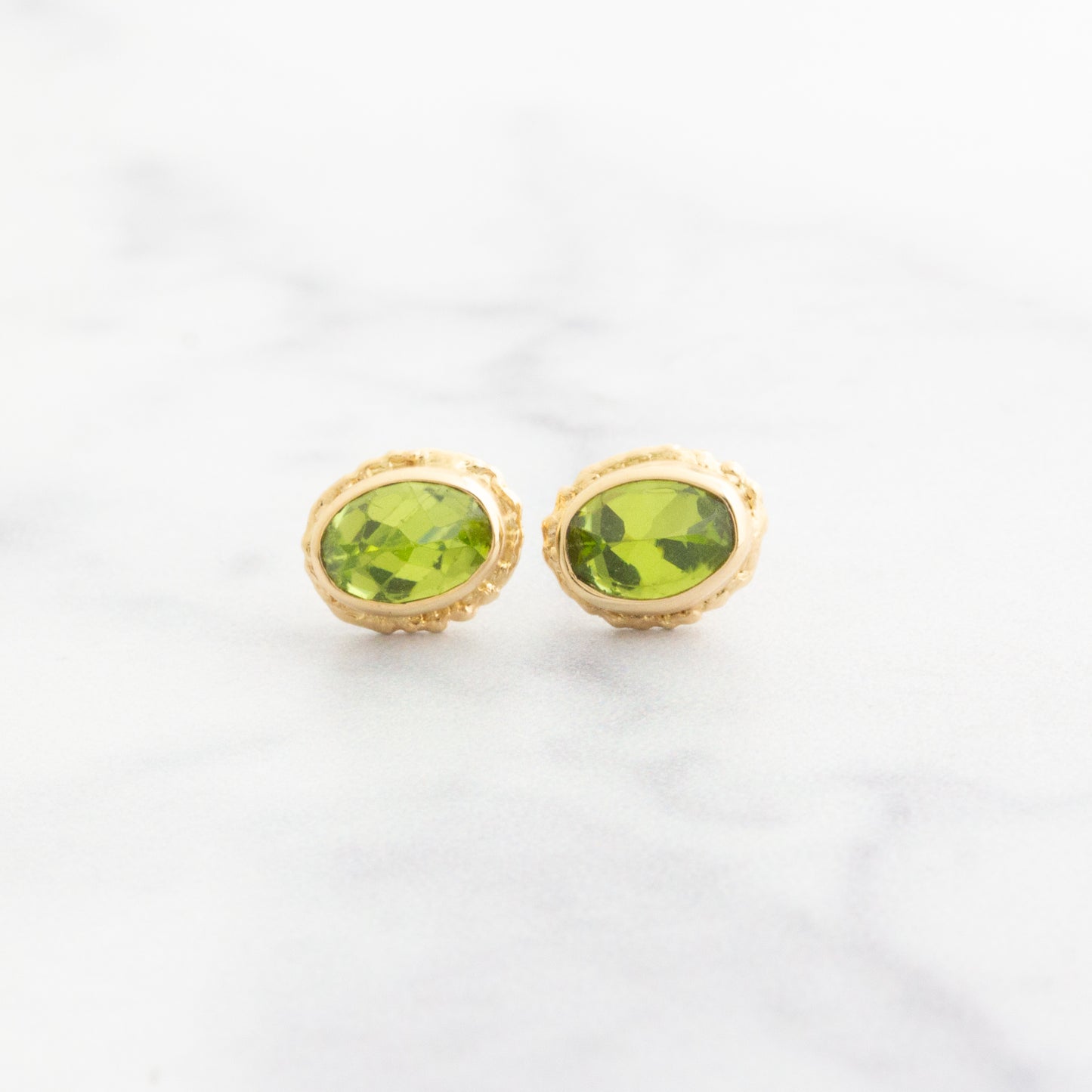 14K Gold Peridot Post Earrings