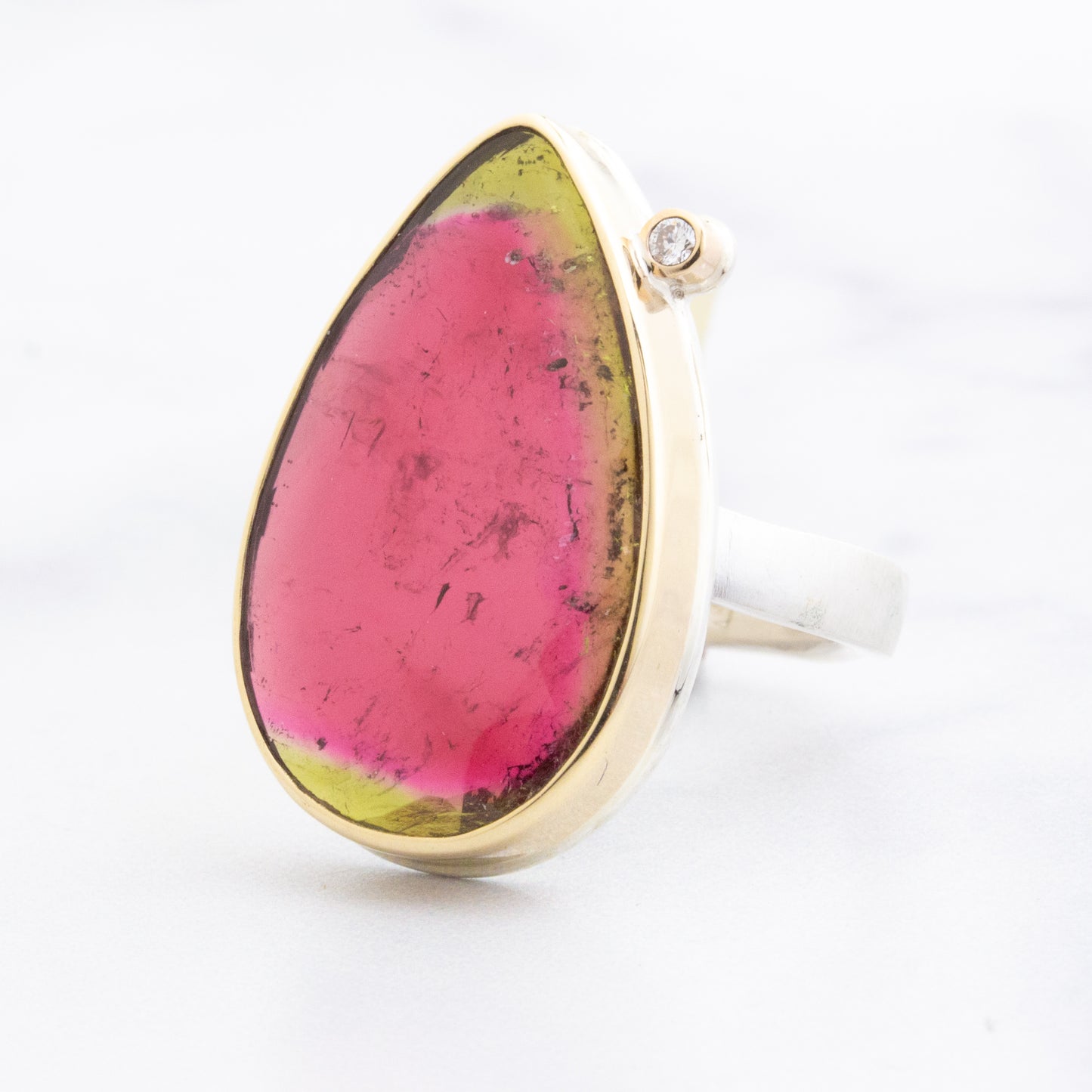 Sterling & 14K Gold Watermelon Tourmaline & Diamond Ring