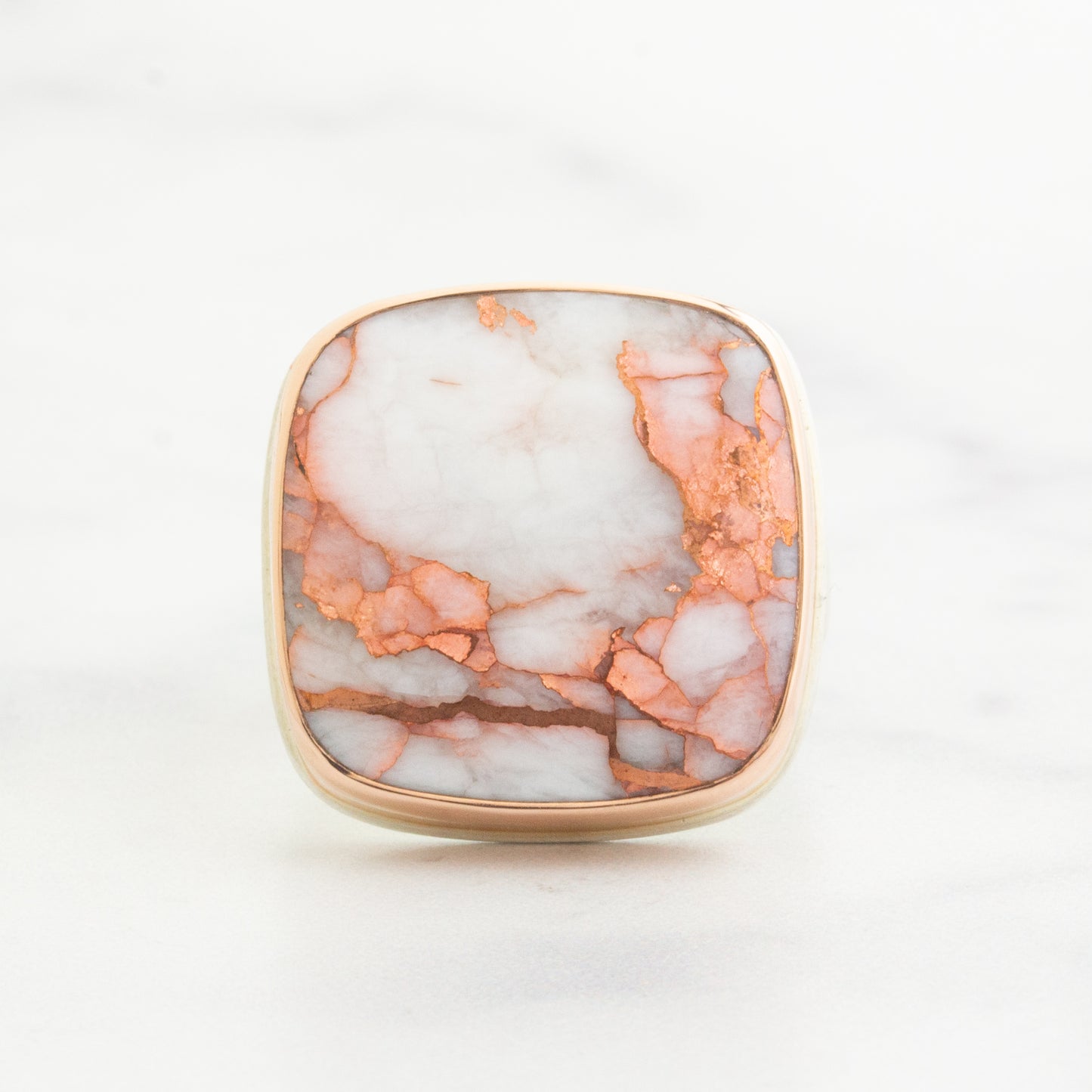 Sterling & 14K Gold Square Copper in Quartz Ring