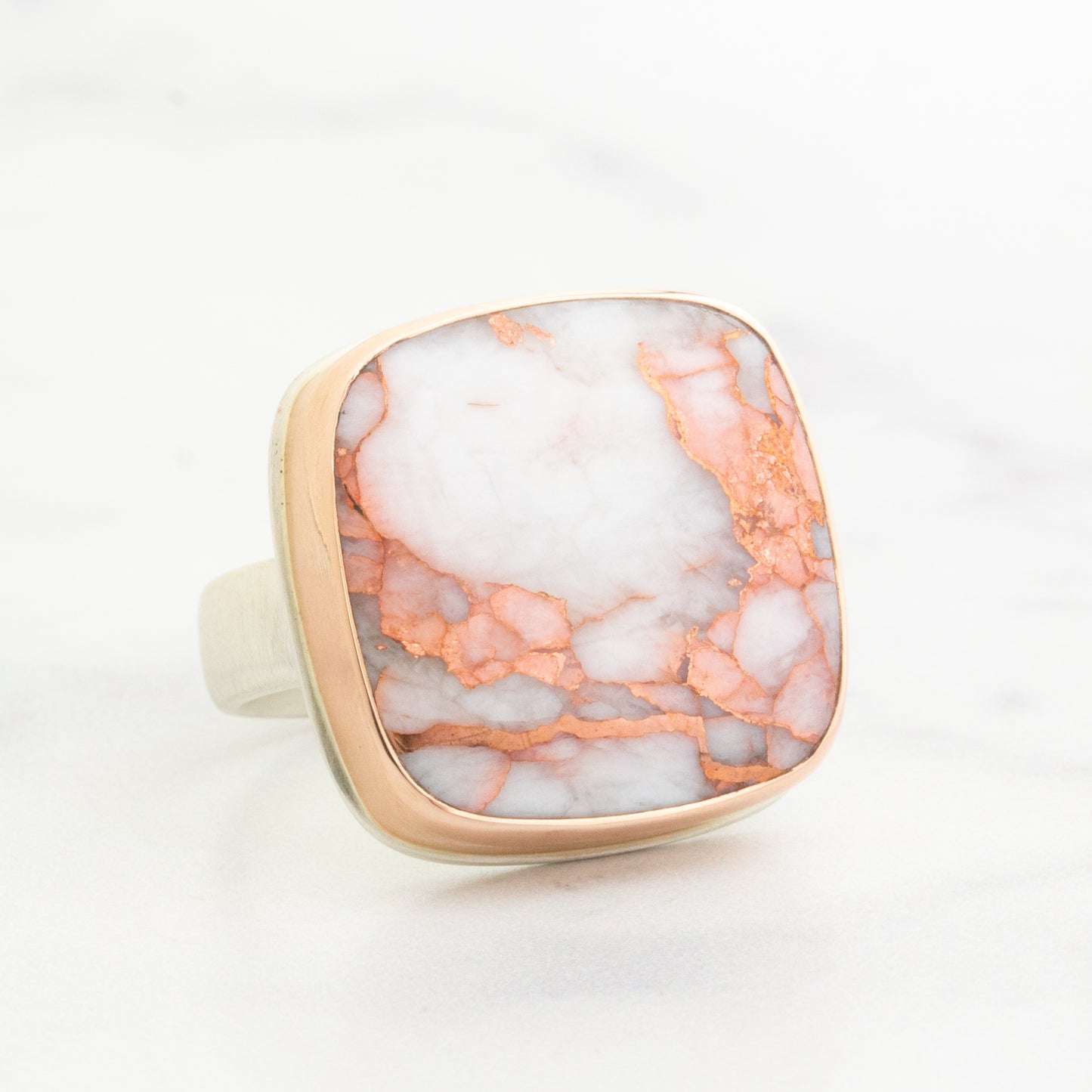 Sterling & 14K Gold Square Copper in Quartz Ring