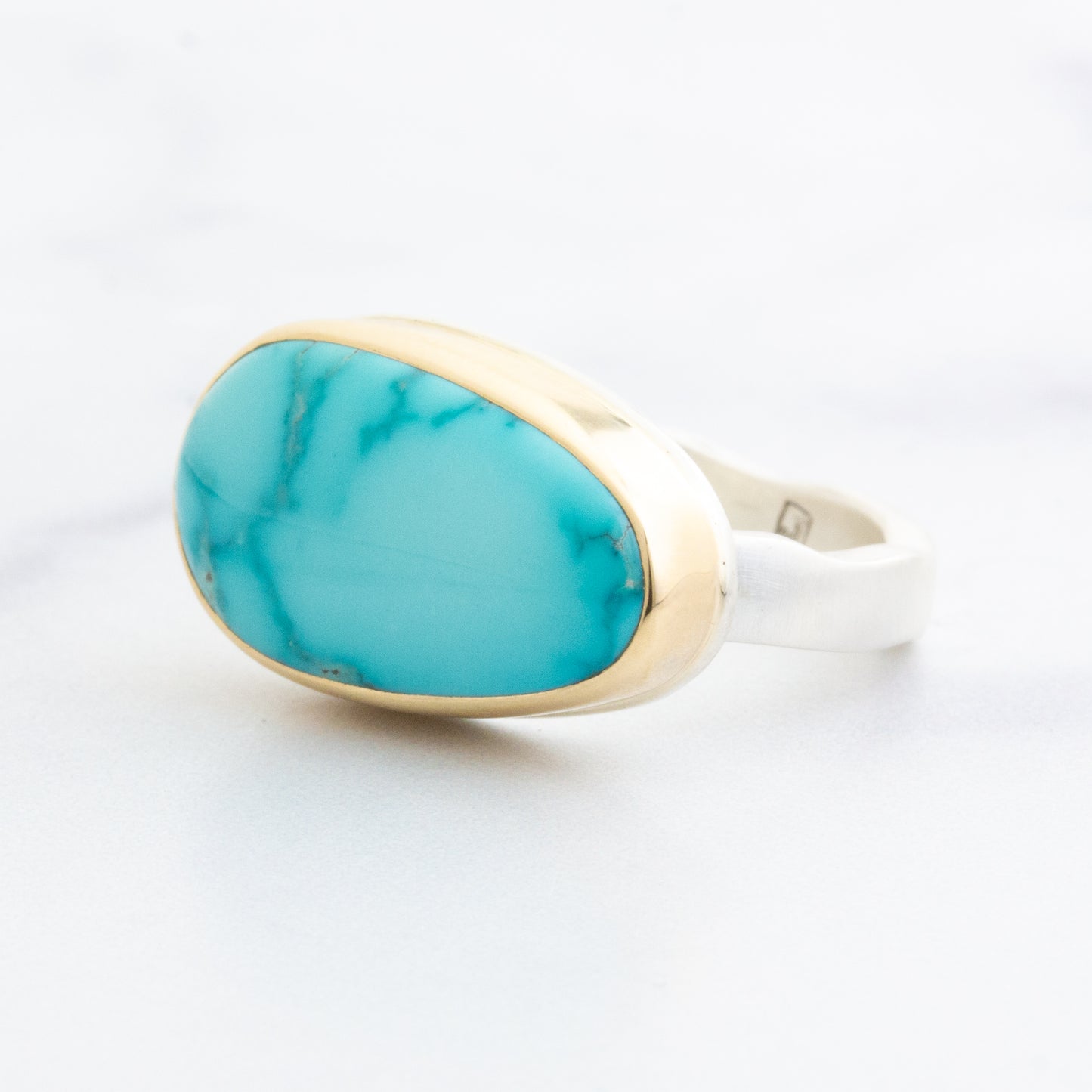 Sterling & 14K Gold Lone Mountain Turquoise Ring
