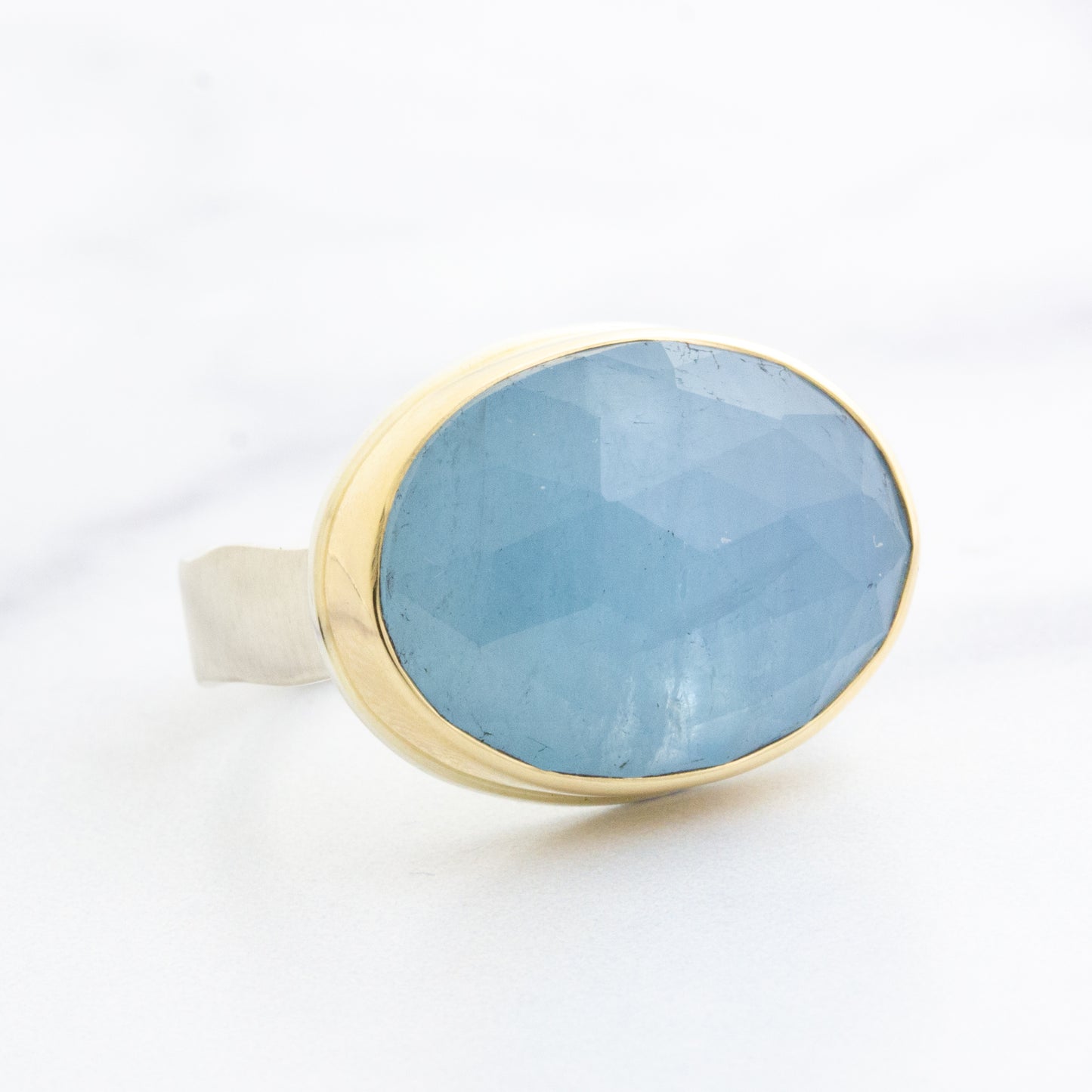 Sterling & 14K Gold Oval Aquamarine Ring