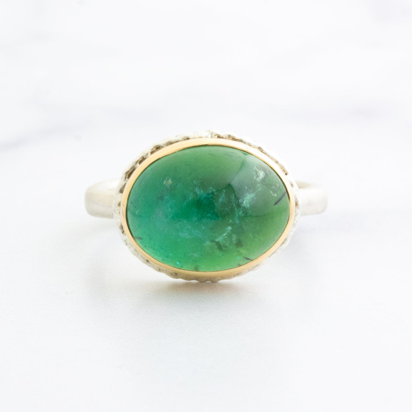 Sterling Lava Edge & 14K Gold Green Tourmaline Ring