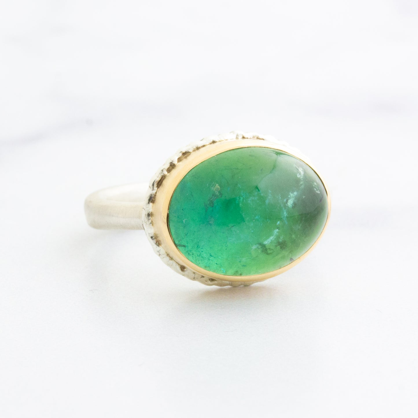 Sterling Lava Edge & 14K Gold Green Tourmaline Ring