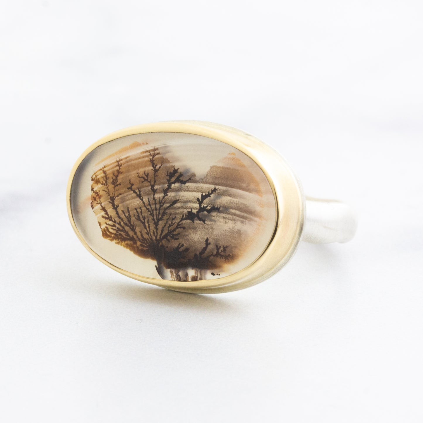 Sterling & 14K Gold Oval Dendritic Agate Ring
