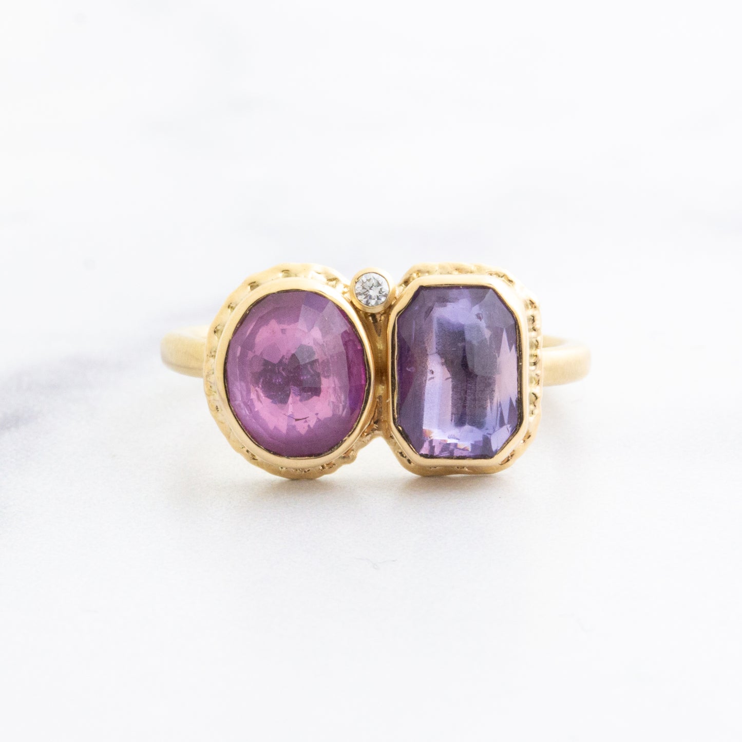 14K Gold Double Sapphire & Diamond Ring