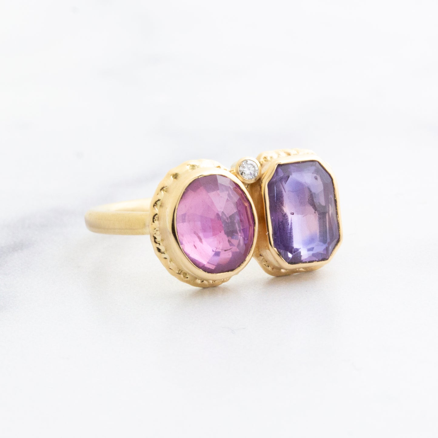 14K Gold Double Sapphire & Diamond Ring