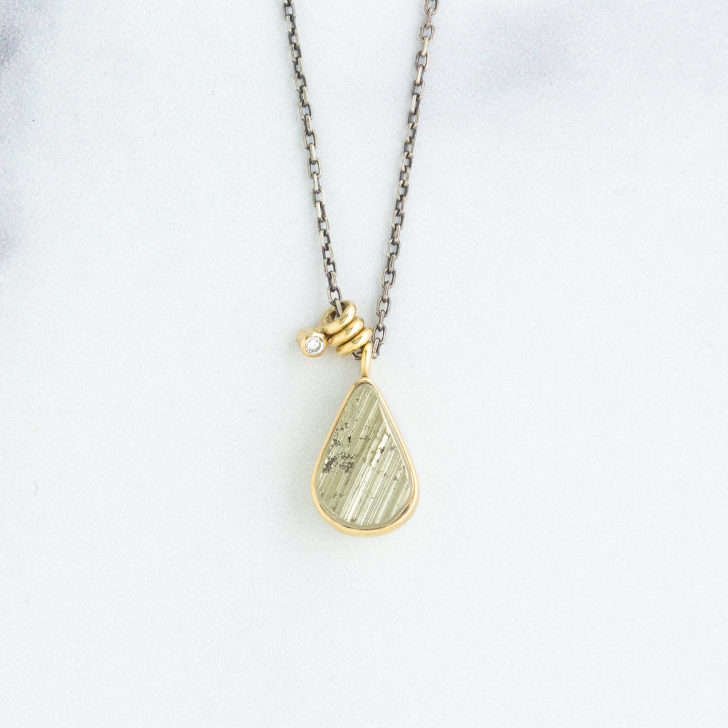 Oxidized Sterling & 14K Gold Pyrite & Diamond Necklace