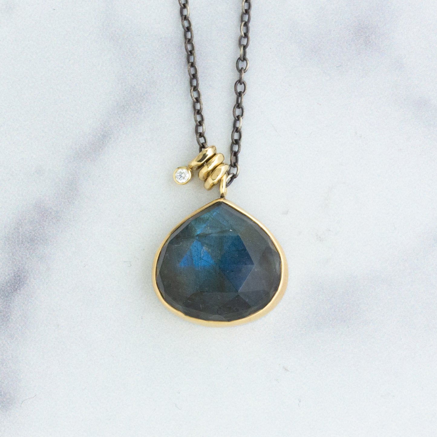 Oxidized Sterling & 14K Gold Labradorite & Diamond Necklace