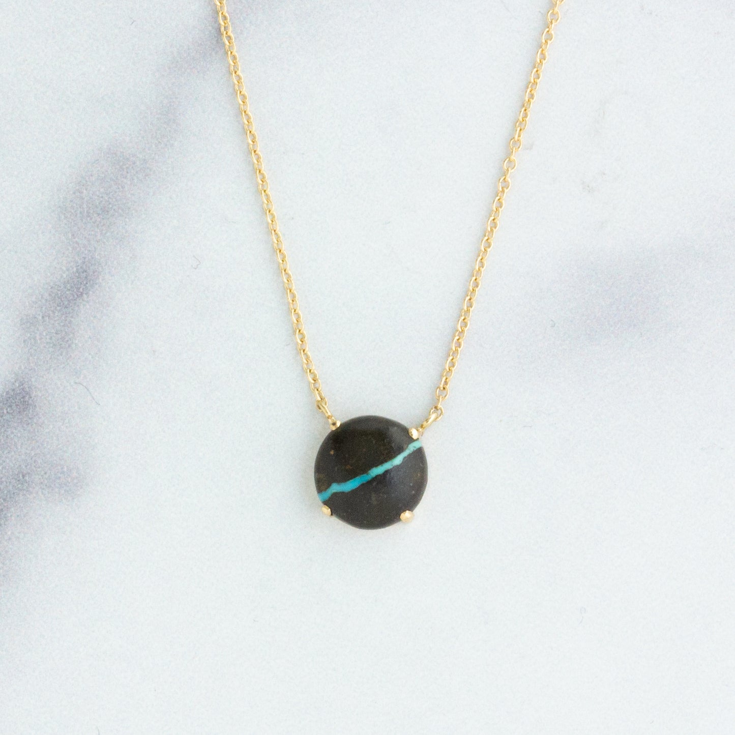 14K Gold Black Water Turquoise Necklace