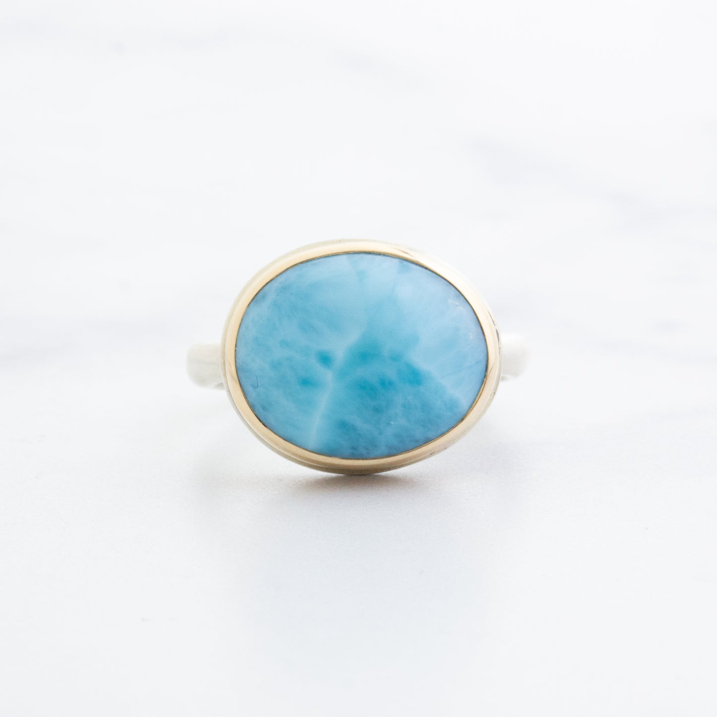 Sterling & 14K Gold Oval Larimar Ring