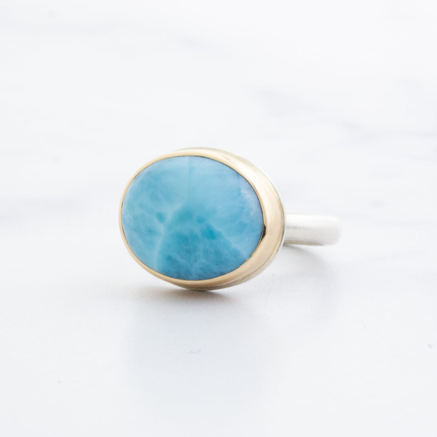 Sterling & 14K Gold Oval Larimar Ring