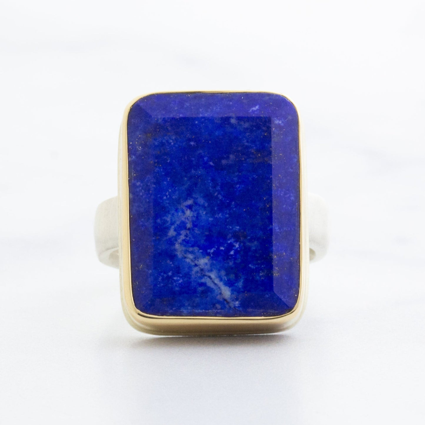 Sterling & 14K Gold Rectangle Lapis Ring