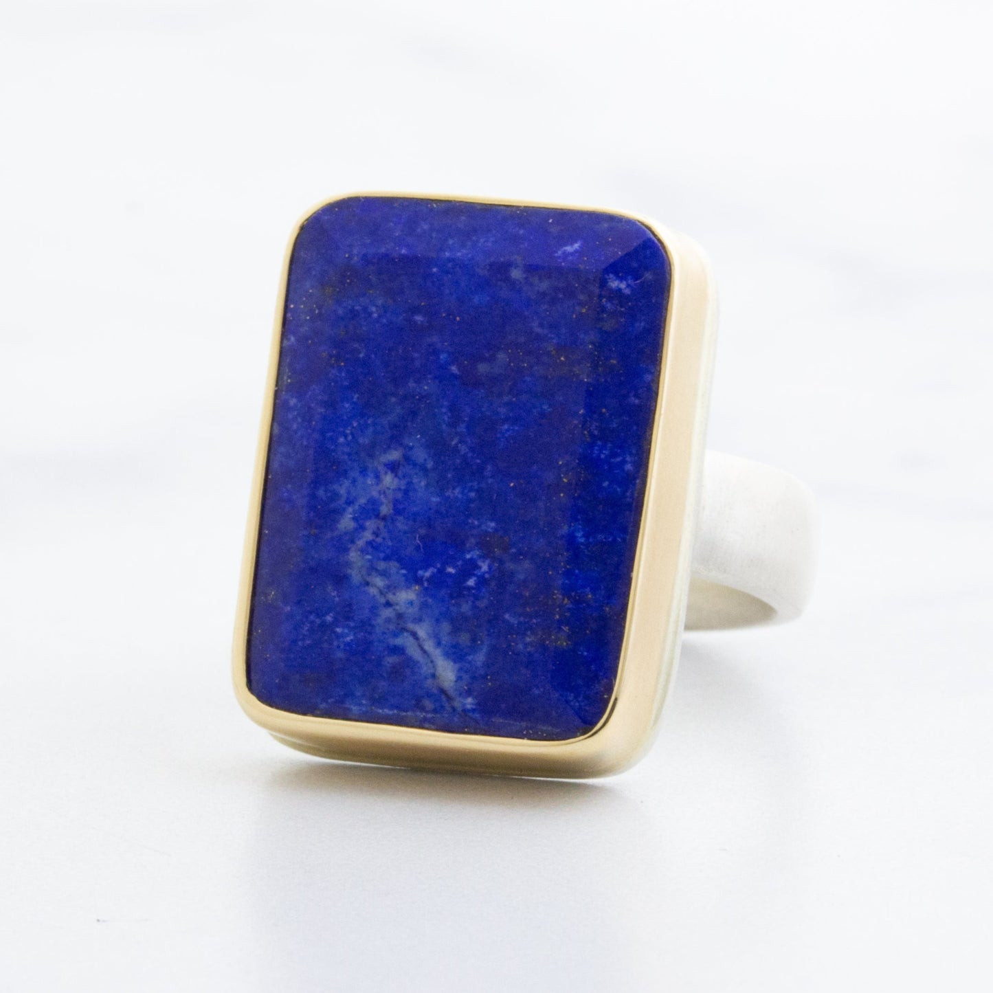 Sterling & 14K Gold Rectangle Lapis Ring