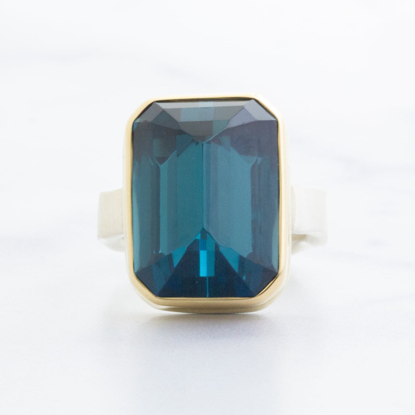 Sterling & 14K Gold Rectangular London Blue Topaz Ring