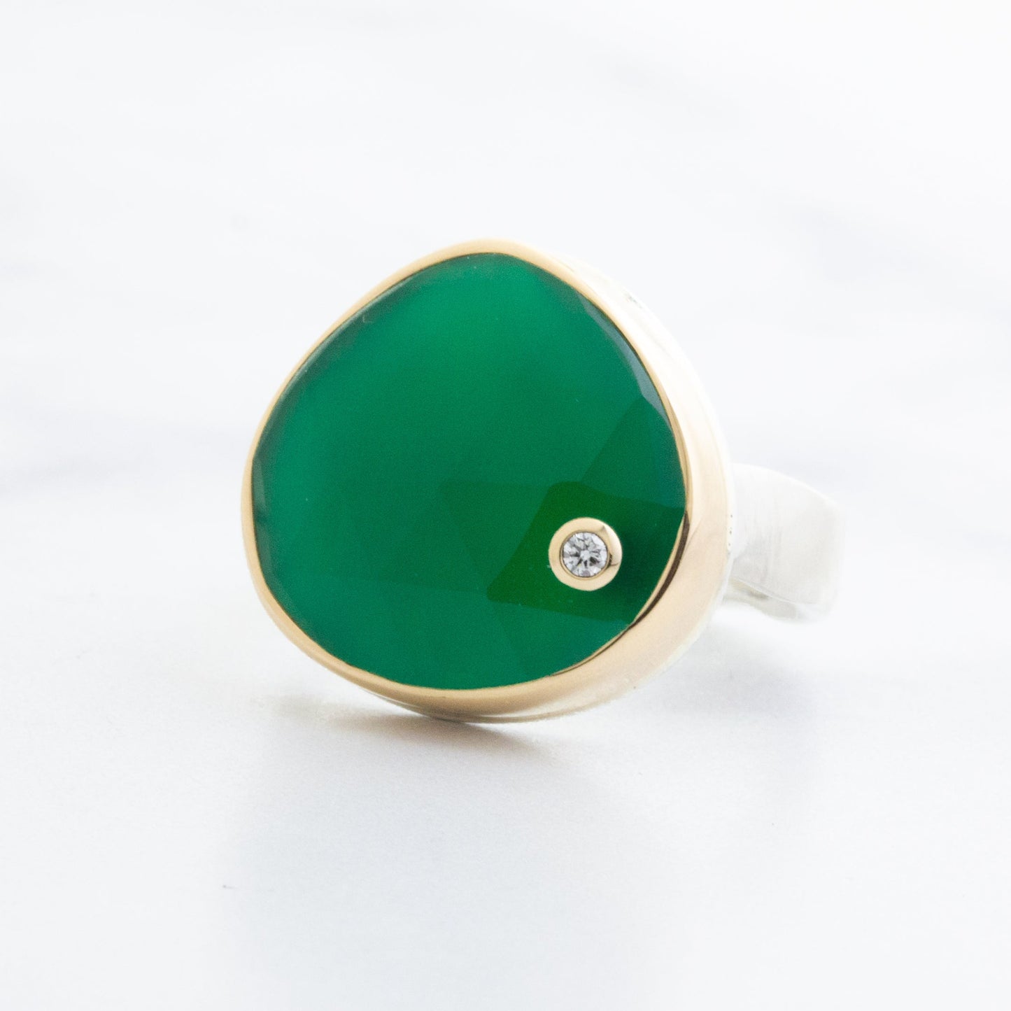 Sterling & 14K Gold Green Onyx & Diamond Ring