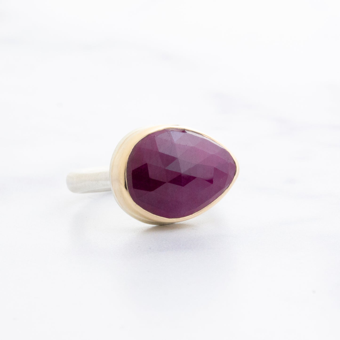 Sterling & 14K Gold Teardrop Indian Ruby Ring