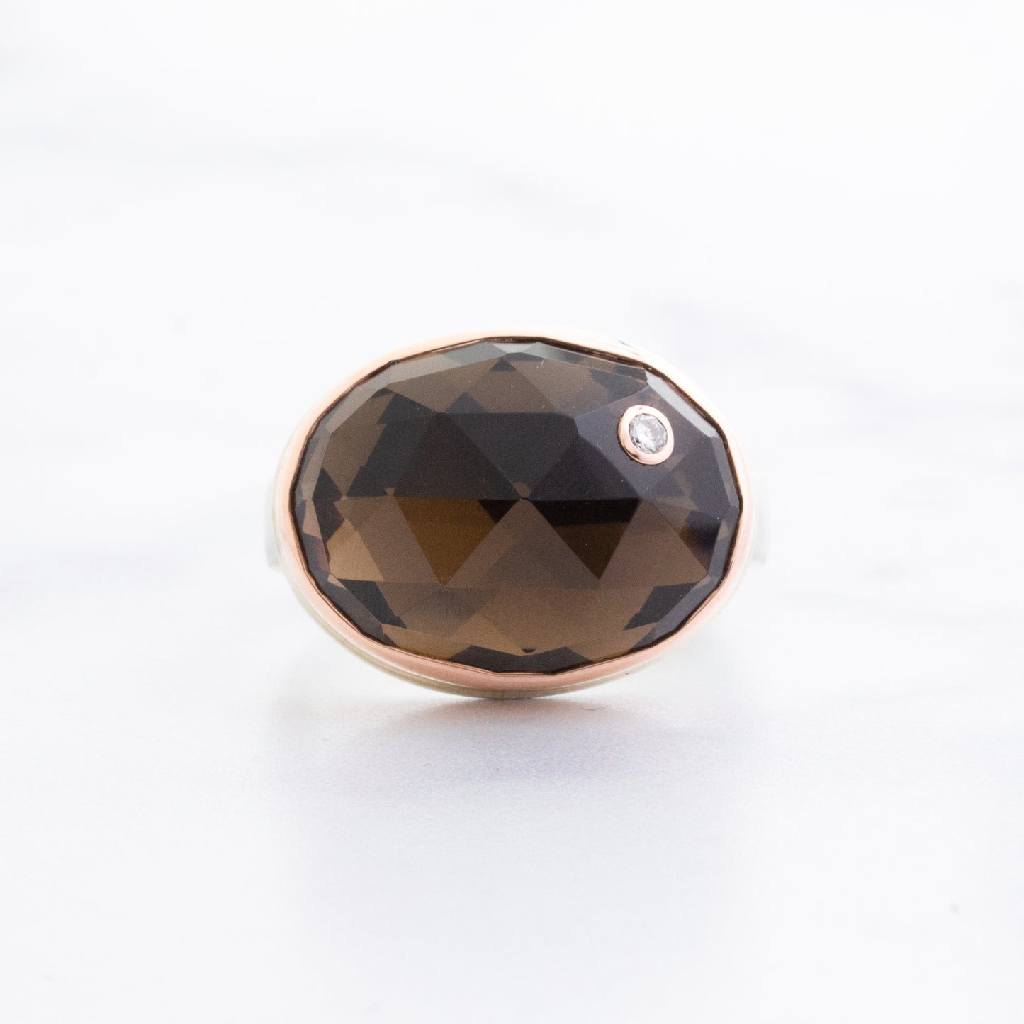 Sterling & 14K Rose Gold Smoky Quartz & Diamond Ring