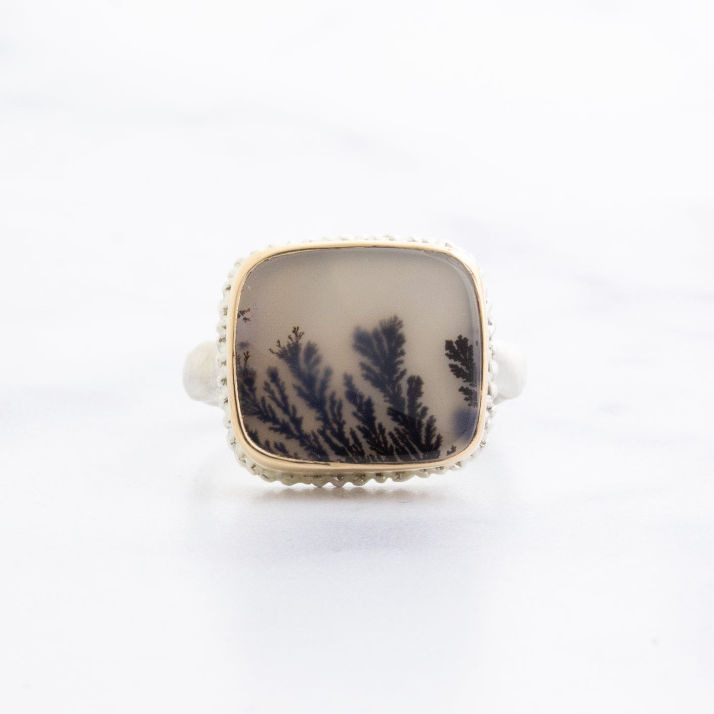 Sterling Lava Edge & 14K Gold Dendritic Agate Ring