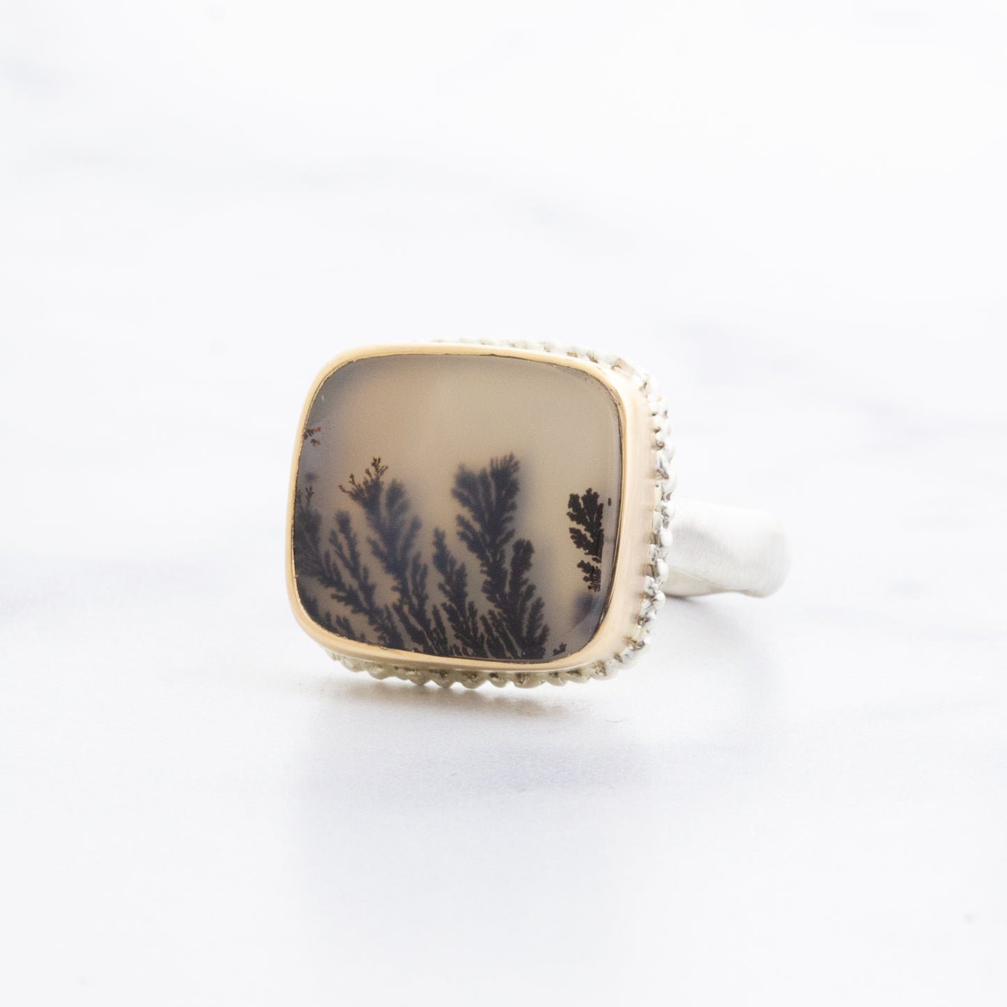 Sterling Lava Edge & 14K Gold Dendritic Agate Ring