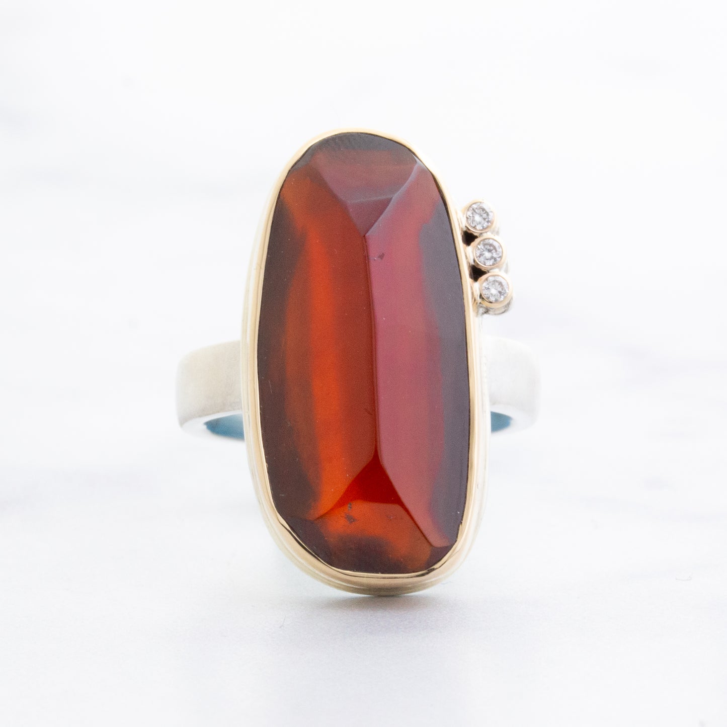 Sterling & 14K Gold Hessonite Garnet & Diamond Ring