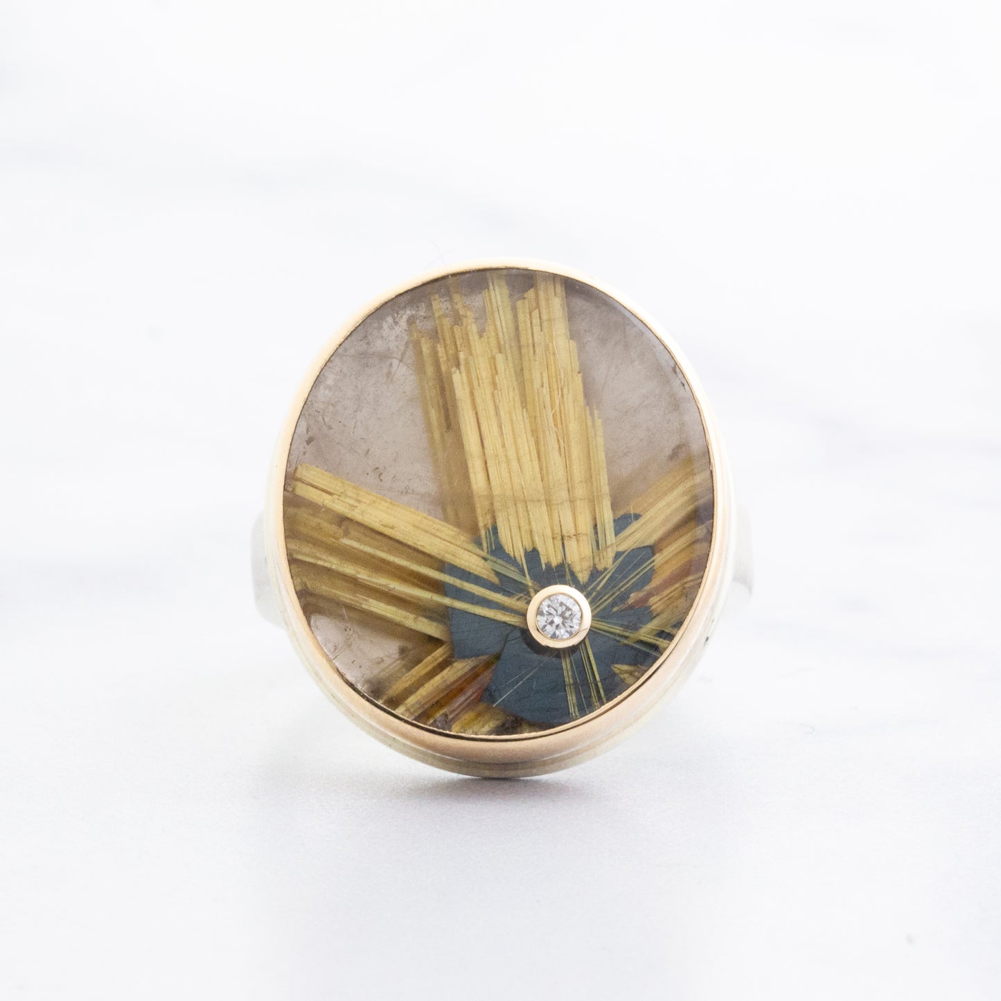 Sterling & 14K Gold Star Rutilated Quartz & Diamond Ring