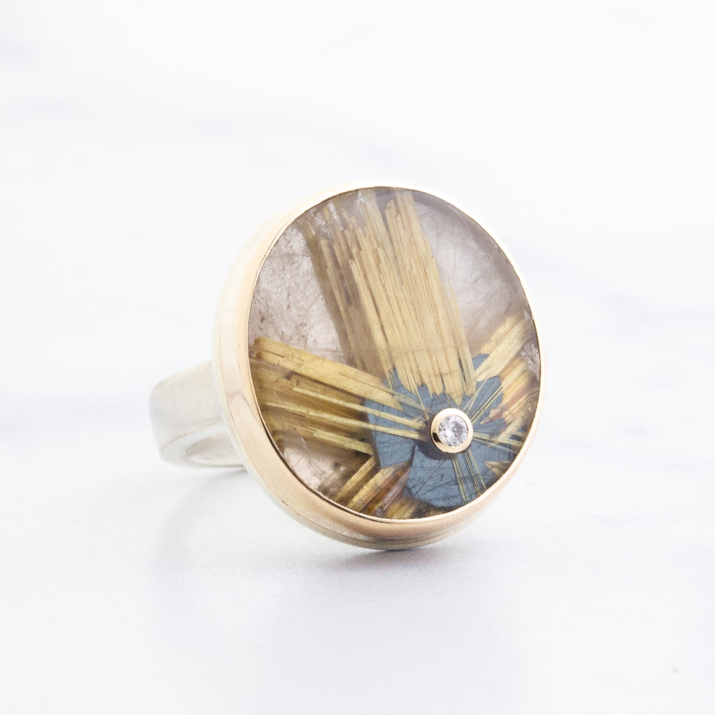 Sterling & 14K Gold Star Rutilated Quartz & Diamond Ring