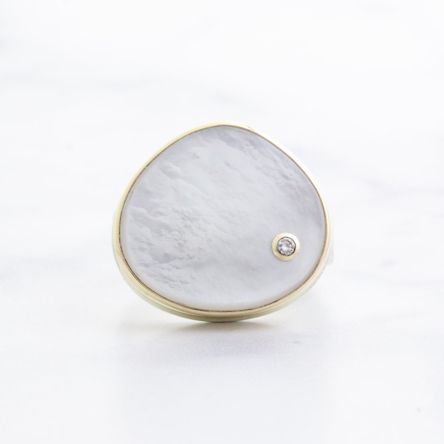 Sterling & 14K Gold Mother of Pearl & Diamond Ring