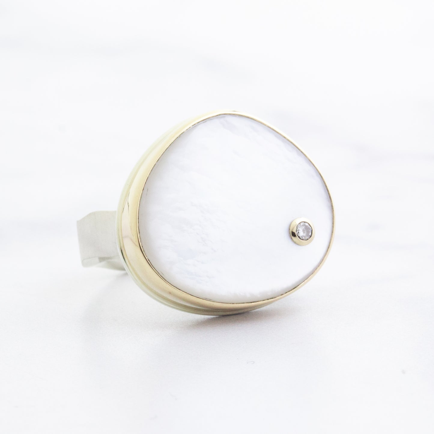 Sterling & 14K Gold Mother of Pearl & Diamond Ring