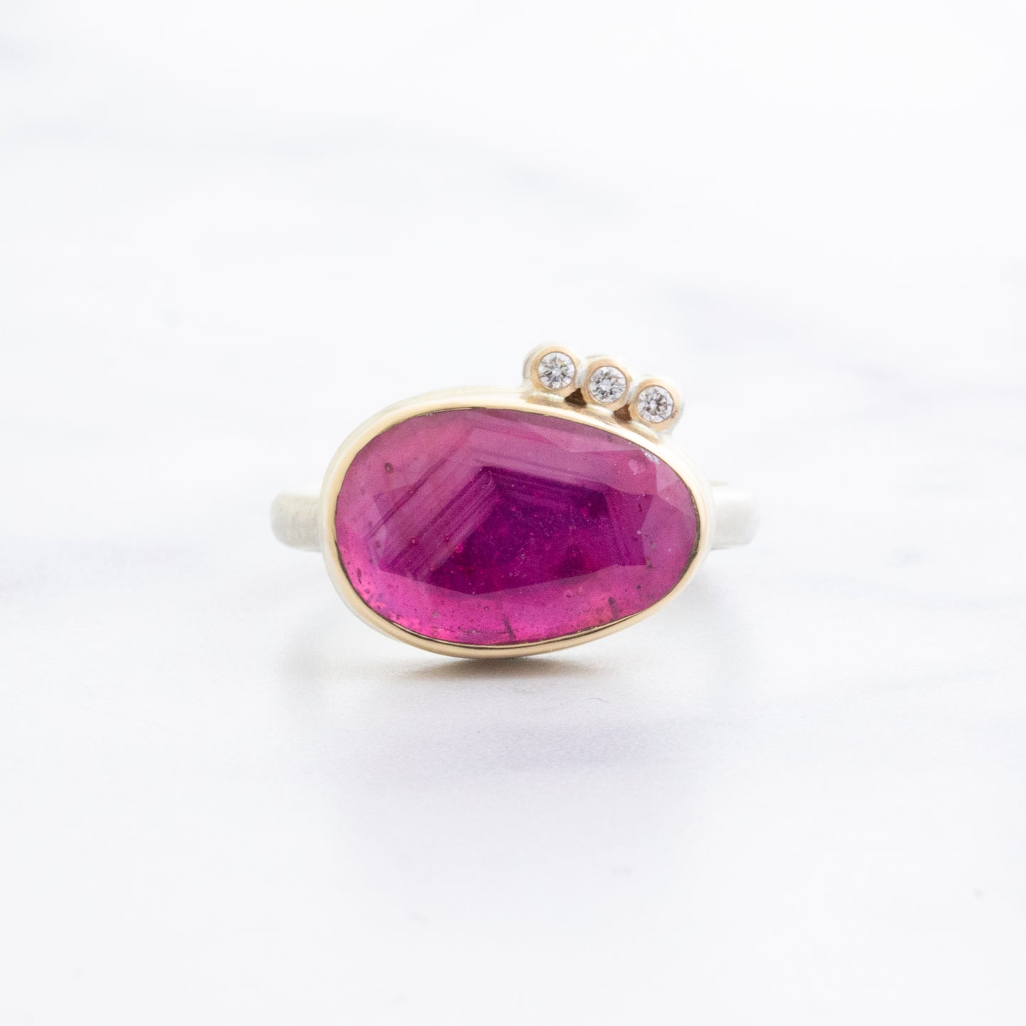 Sterling & 14K Gold African Ruby & Diamond Ring