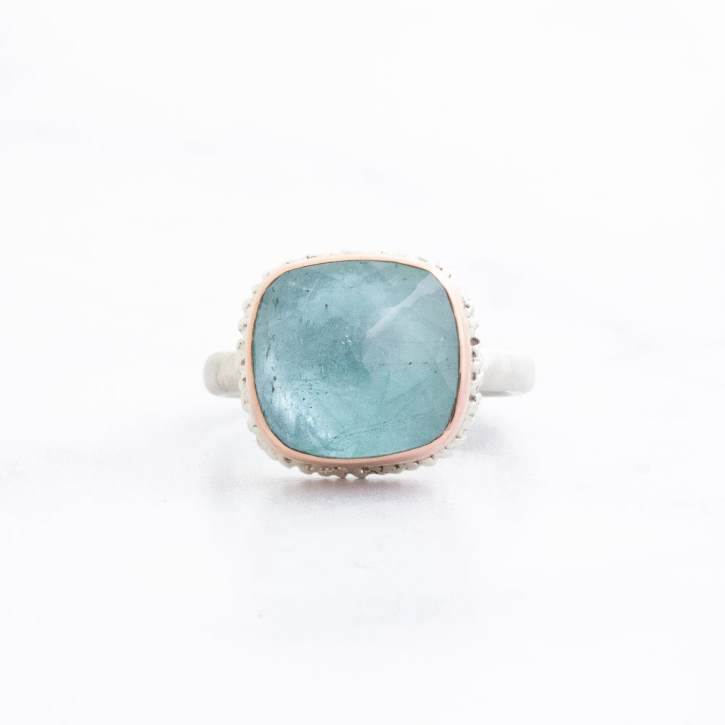 Sterling Lava Edge & 14K Rose Gold Aquamarine Ring