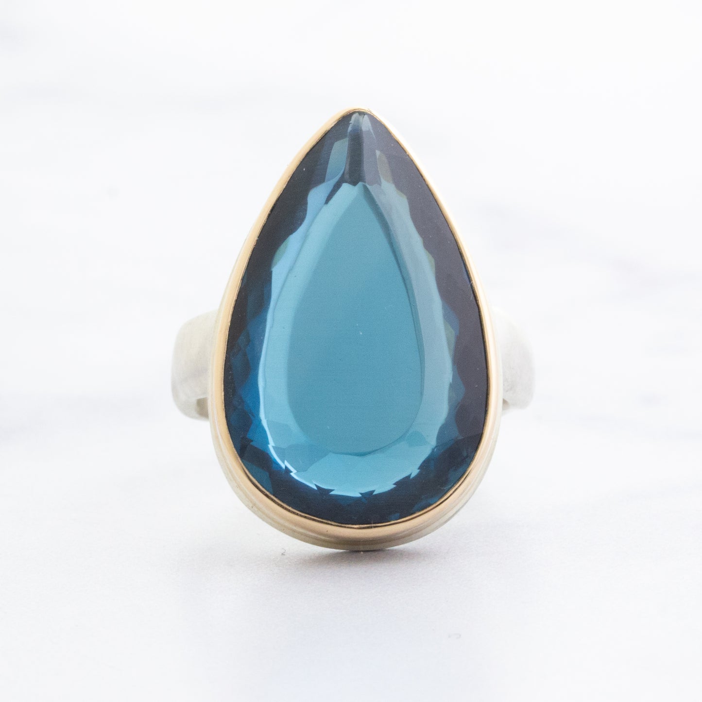 Sterling & 14K Gold Teardrop London Blue Topaz Ring