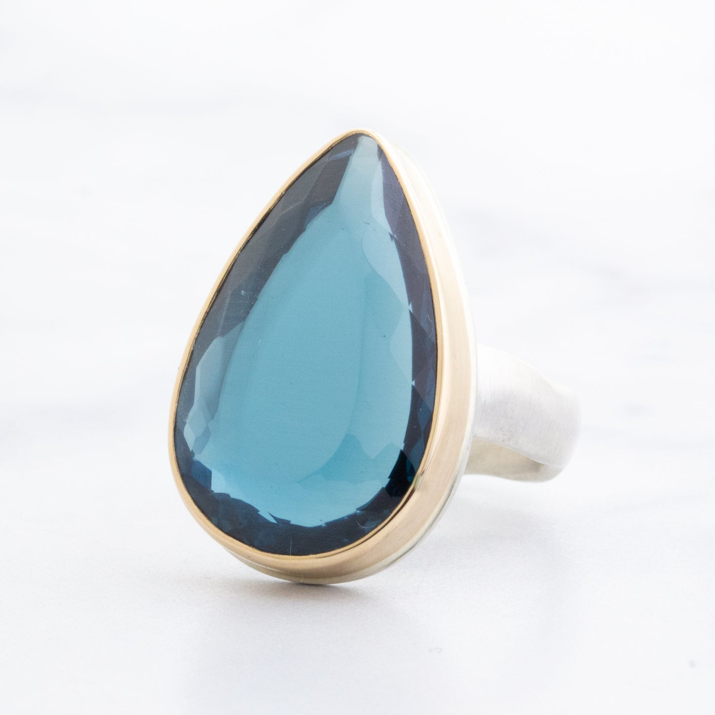 Sterling & 14K Gold Teardrop London Blue Topaz Ring