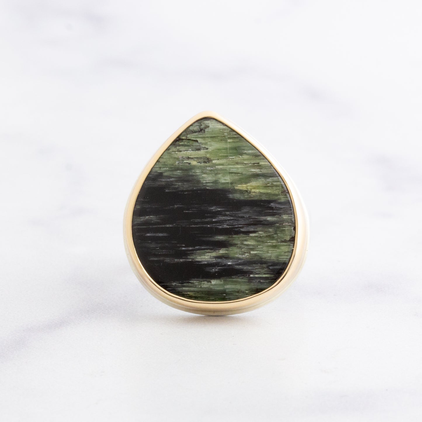 Sterling & 14K Gold Cat's Eye Green Tourmaline Ring