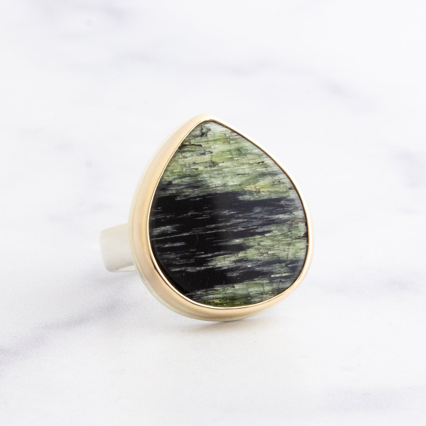 Sterling & 14K Gold Cat's Eye Green Tourmaline Ring