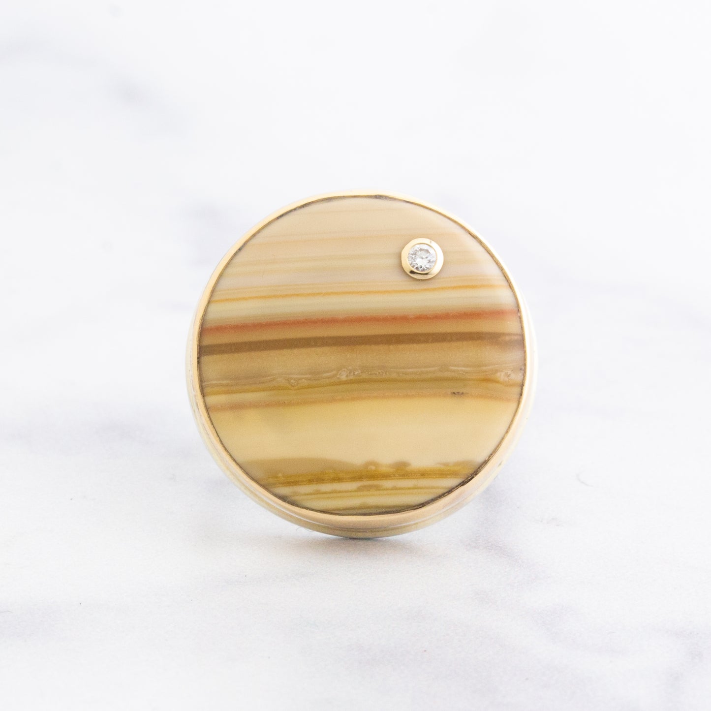 Sterling & 14K Gold Round Saturn Chalcedony & Diamond Ring