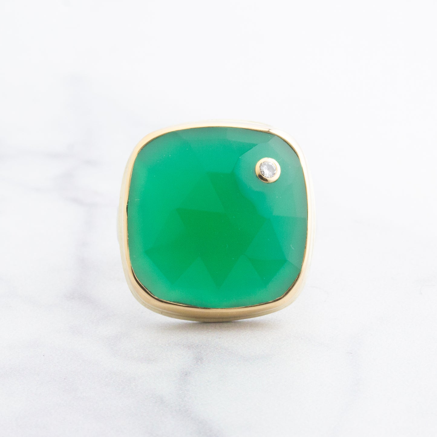Sterling & 14K Gold Green Onyx & Diamond Ring