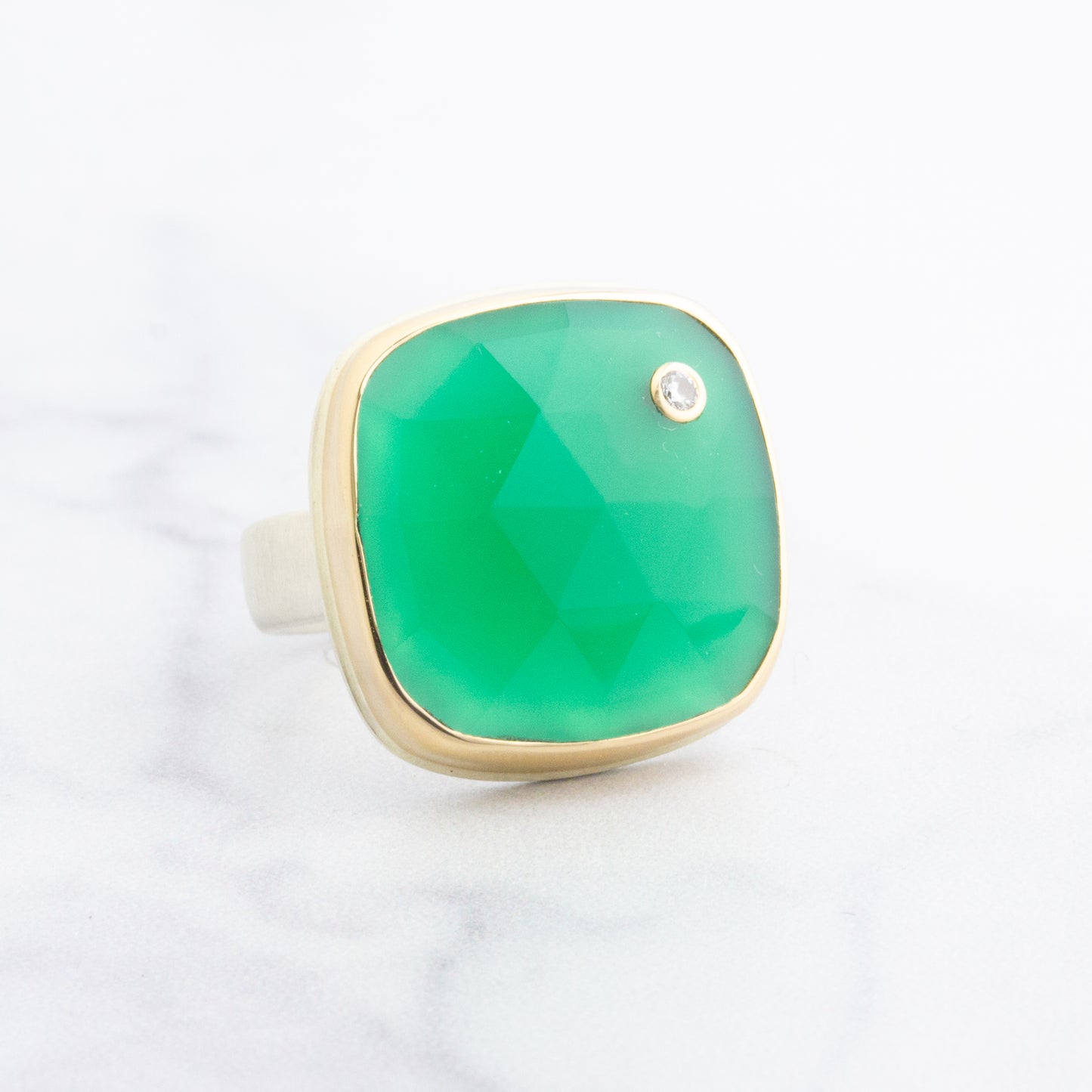 Sterling & 14K Gold Green Onyx & Diamond Ring