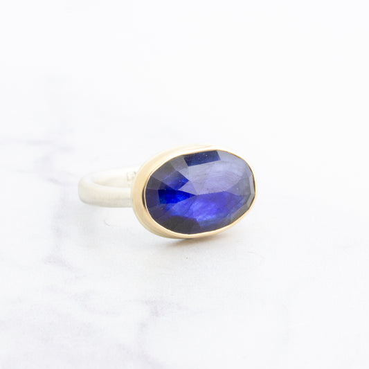 Sterling & 14K Gold Oval Blue Sapphire Ring