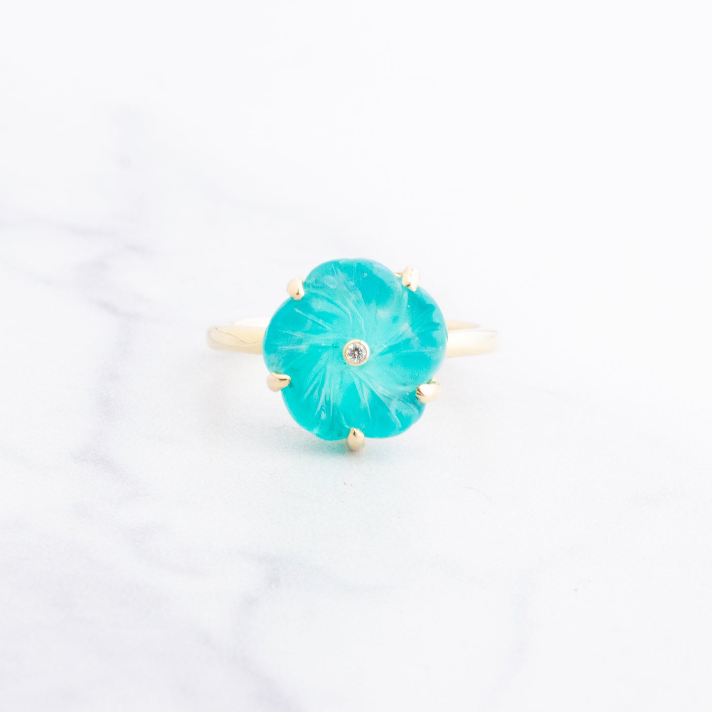 14K Gold Prong Amazonite Flower Ring