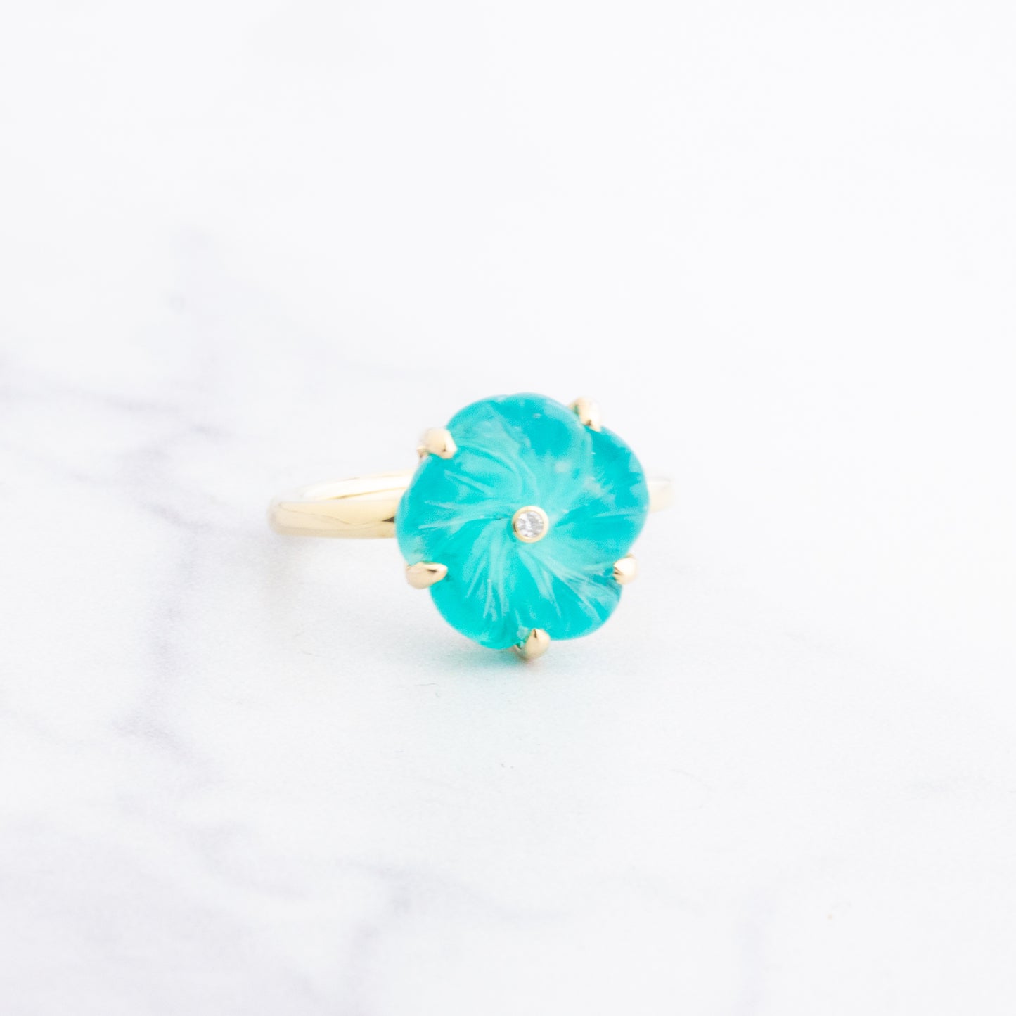 14K Gold Prong Amazonite Flower Ring