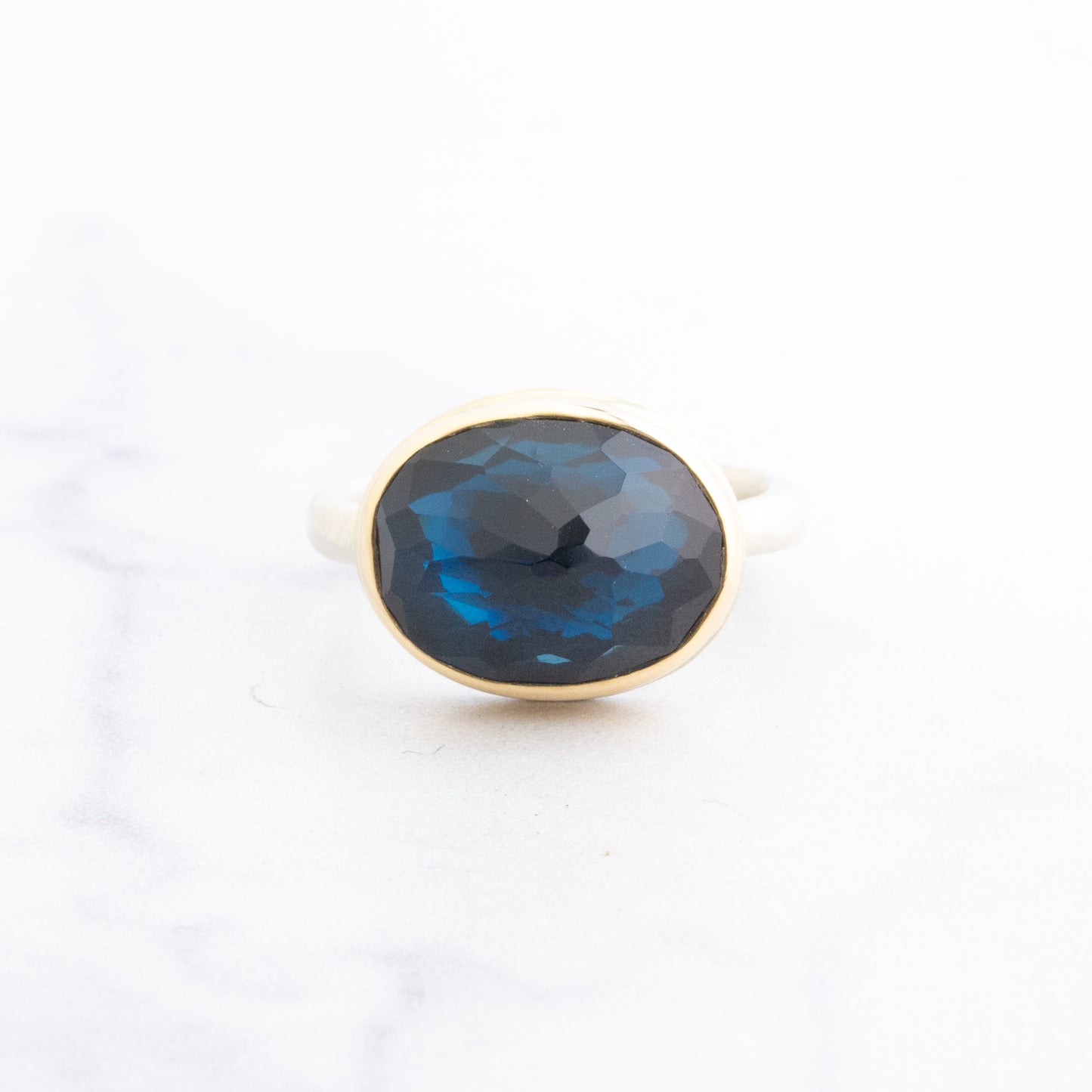Sterling & 14K Gold Oval London Blue Topaz Ring