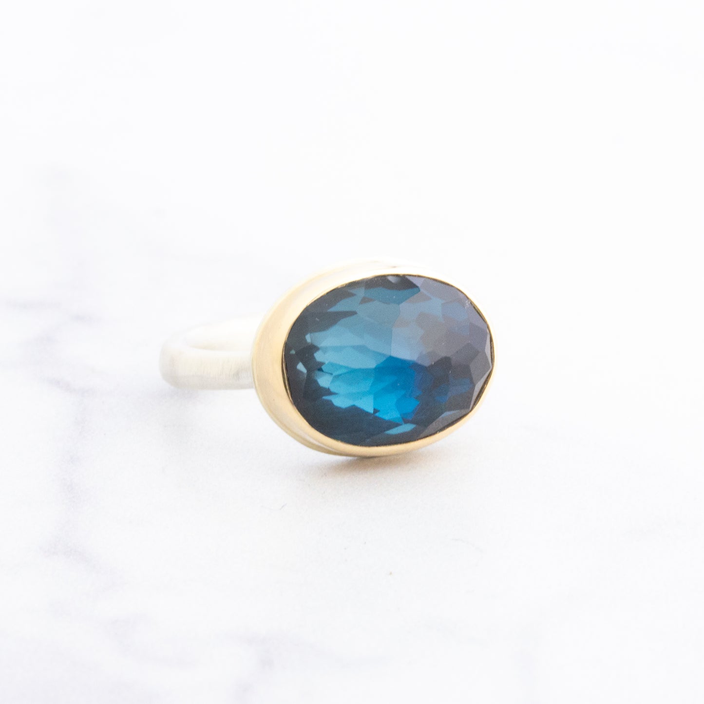 Sterling & 14K Gold Oval London Blue Topaz Ring