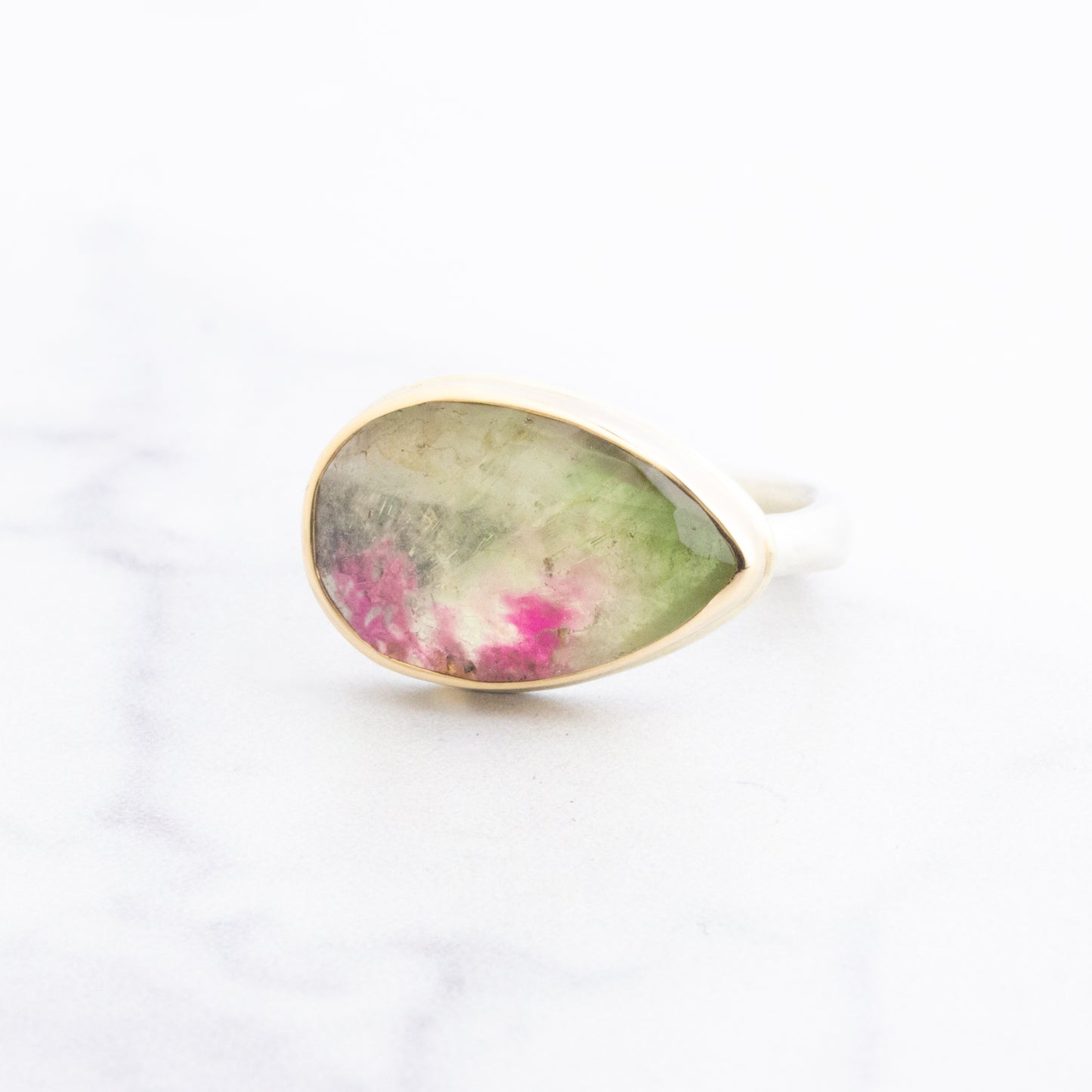 Sterling & 14K Gold Teardrop Watermelon Tourmaline Ring